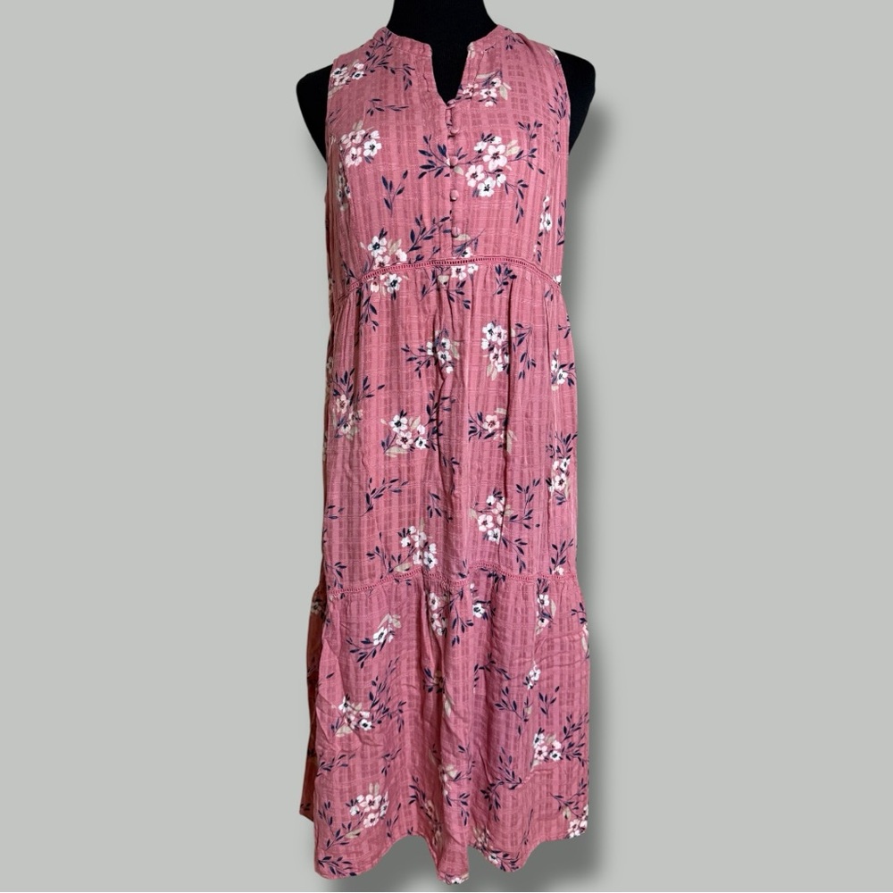 J. Jill Pink Floral Midi Tiered Dress Medium